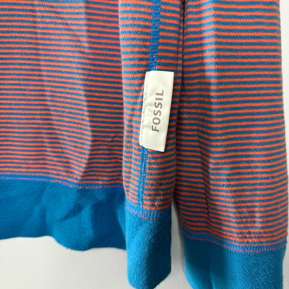 Fossil Stripe Crewneck Sweatshirt Cotton Blue Orange Large - Picture 3 of 4